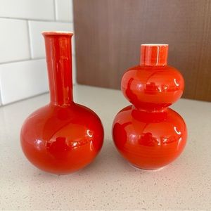 Vintage Mid Century Bo Jia Middle Kingdom Tomato Red Fine Porcelain Mini Bud Vas